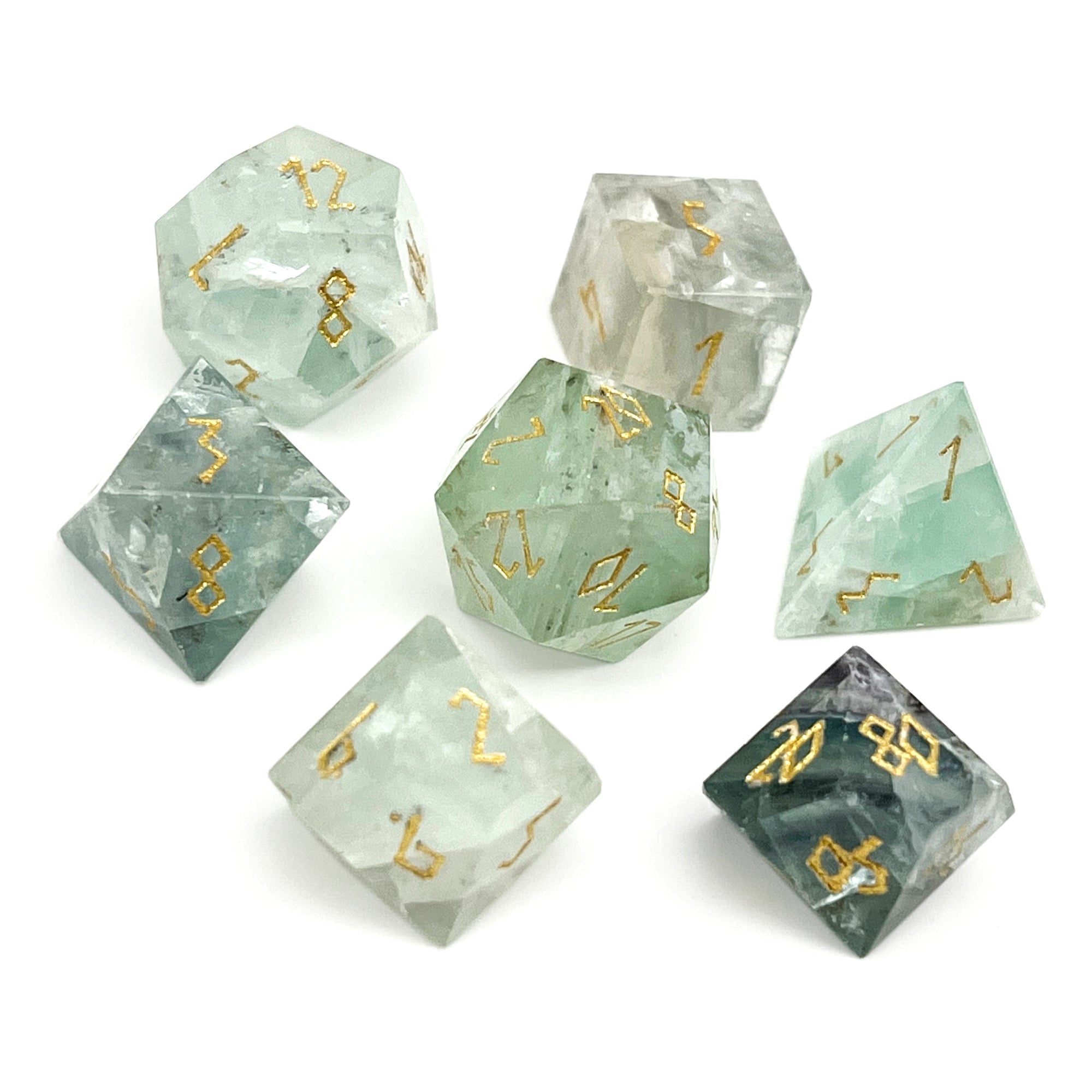 Green Fluorite - 7 Piece RPG Set Gemstone Dice (Online Only)