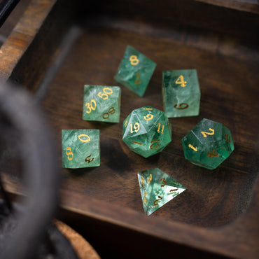 Green Fluorite Gemstone (Chlorophane) Hand Carved DND Dice Set (ONLINE ORDER ONLY)