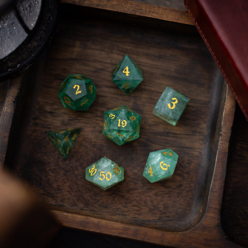 Green Fluorite Gemstone (Chlorophane) Hand Carved DND Dice Set (ONLINE ORDER ONLY)