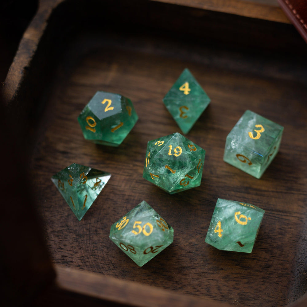 Green Fluorite Gemstone (Chlorophane) Hand Carved DND Dice Set (ONLINE ORDER ONLY)