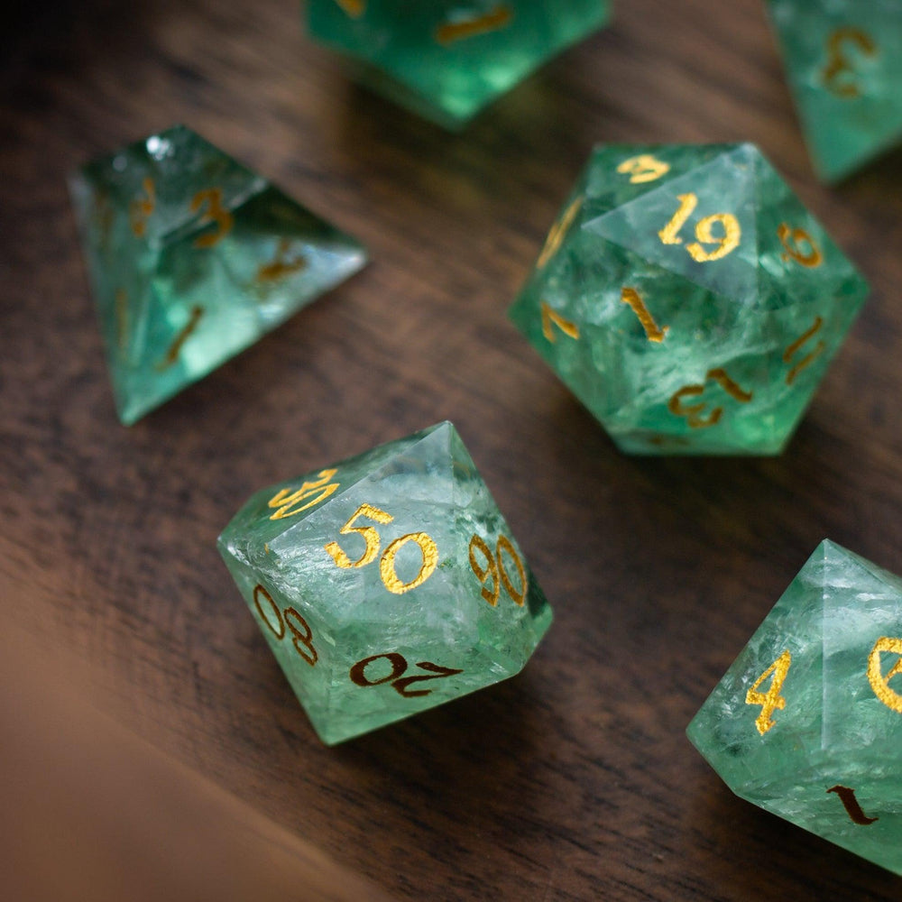 Green Fluorite Gemstone (Chlorophane) Hand Carved DND Dice Set (ONLINE ORDER ONLY)