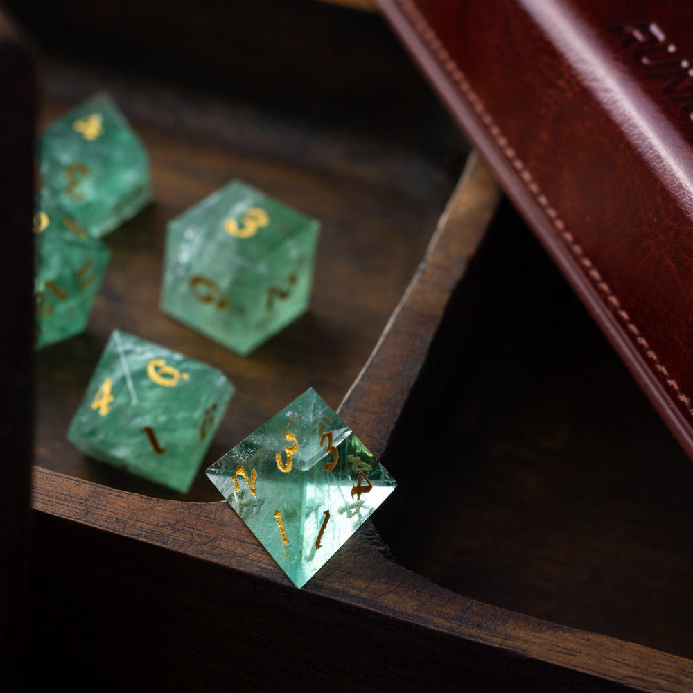 Green Fluorite Gemstone (Chlorophane) Hand Carved DND Dice Set (ONLINE ORDER ONLY)