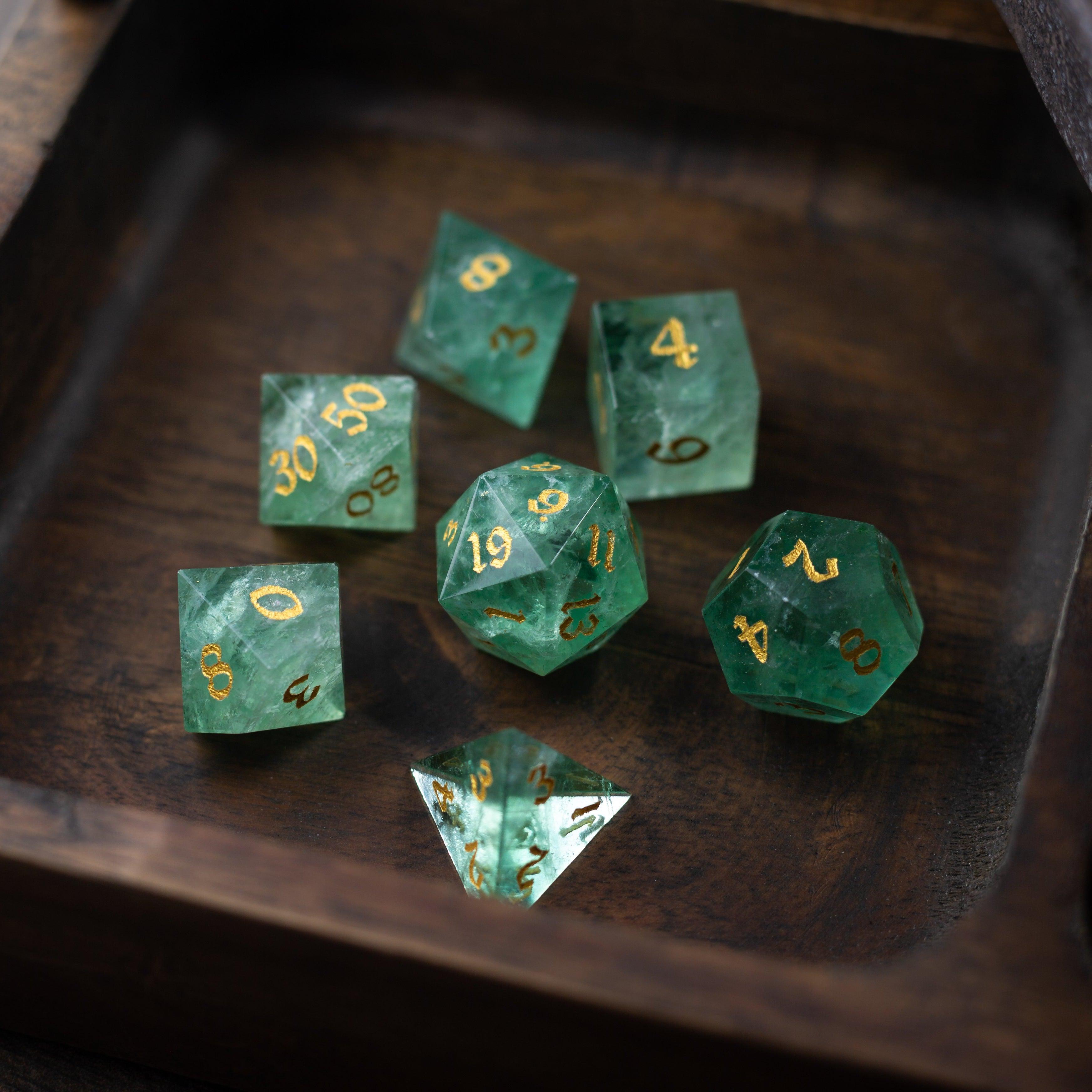 Green Fluorite Gemstone (Chlorophane) Hand Carved DND Dice Set (ONLINE ORDER ONLY)
