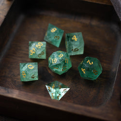 Green Fluorite Gemstone (Chlorophane) Hand Carved DND Dice Set (ONLINE ORDER ONLY)