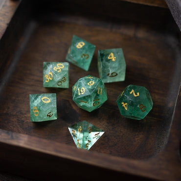 Green Fluorite Gemstone (Chlorophane) Hand Carved DND Dice Set (ONLINE ORDER ONLY)