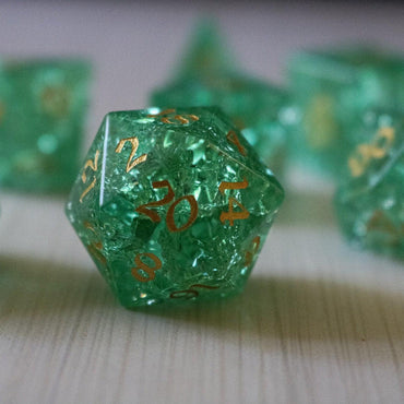 Green Lightning Cracked Glass DND Dice Set (ONLINE ORDER ONLY)