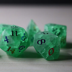 Green Mint Inked Lightning Cracked Glass DND Dice Set (ONLINE ORDER ONLY)