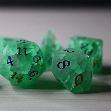 Green Mint Inked Lightning Cracked Glass DND Dice Set (ONLINE ORDER ONLY)