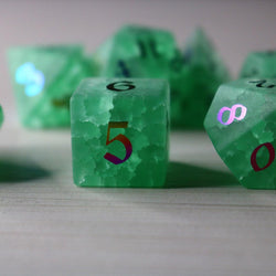 Green Mint Inked Lightning Cracked Glass DND Dice Set (ONLINE ORDER ONLY)