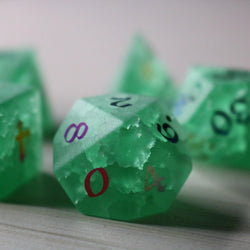 Green Mint Inked Lightning Cracked Glass DND Dice Set (ONLINE ORDER ONLY)