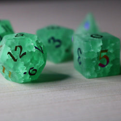 Green Mint Inked Lightning Cracked Glass DND Dice Set (ONLINE ORDER ONLY)