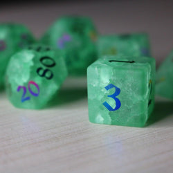 Green Mint Inked Lightning Cracked Glass DND Dice Set (ONLINE ORDER ONLY)