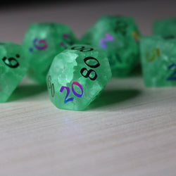 Green Mint Inked Lightning Cracked Glass DND Dice Set (ONLINE ORDER ONLY)