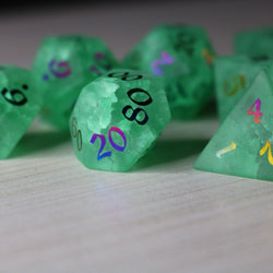 Green Mint Inked Lightning Cracked Glass DND Dice Set (ONLINE ORDER ONLY)