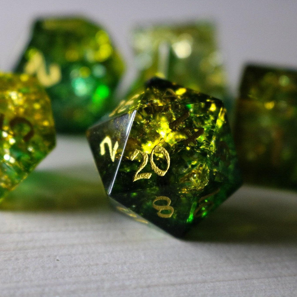 Green Poison Forge Fire Cracked Glass DND Dice Set (ONLINE ORDER ONLY)
