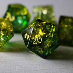 Green Poison Forge Fire Cracked Glass DND Dice Set (ONLINE ORDER ONLY)