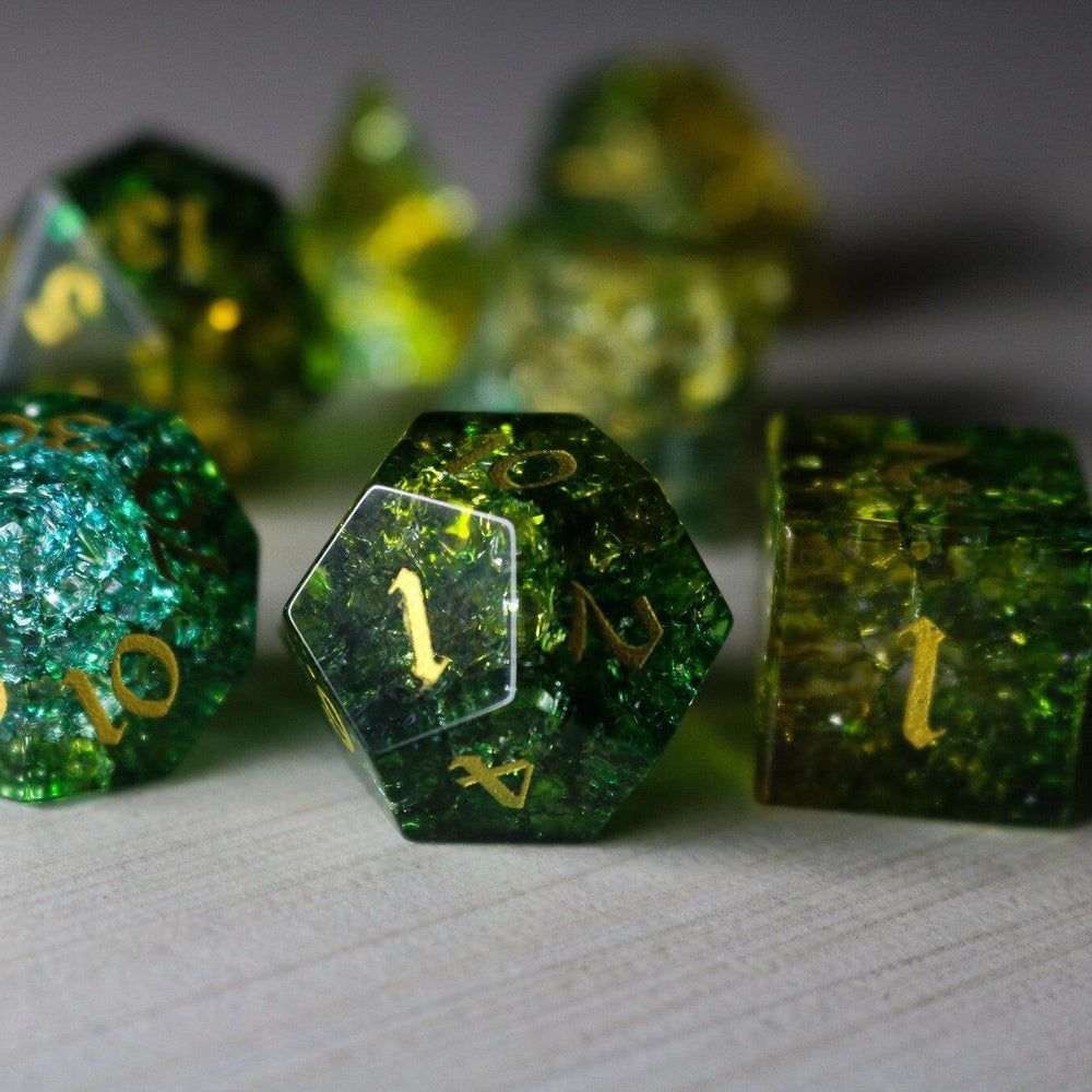 Green Poison Forge Fire Cracked Glass DND Dice Set (ONLINE ORDER ONLY)