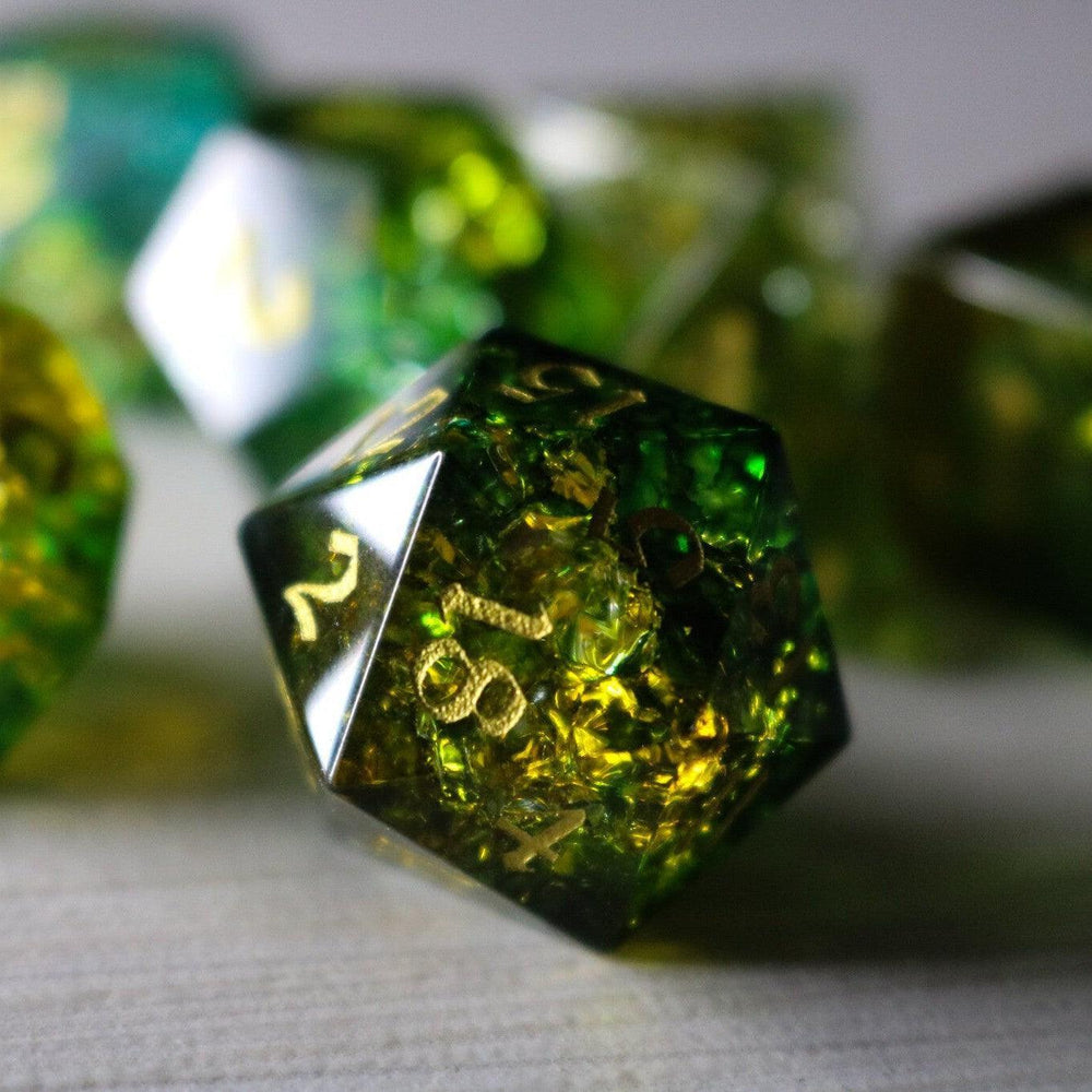 Green Poison Forge Fire Cracked Glass DND Dice Set (ONLINE ORDER ONLY)