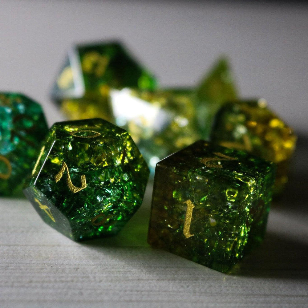 Green Poison Forge Fire Cracked Glass DND Dice Set (ONLINE ORDER ONLY)