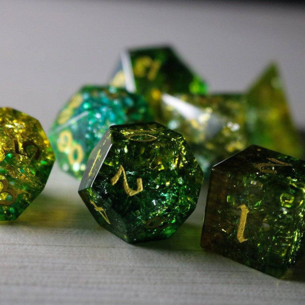 Green Poison Forge Fire Cracked Glass DND Dice Set (ONLINE ORDER ONLY)