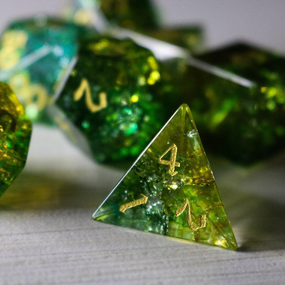 Green Poison Forge Fire Cracked Glass DND Dice Set (ONLINE ORDER ONLY)