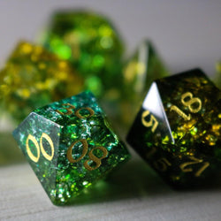 Green Poison Forge Fire Cracked Glass DND Dice Set (ONLINE ORDER ONLY)