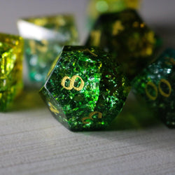 Green Poison Forge Fire Cracked Glass DND Dice Set (ONLINE ORDER ONLY)