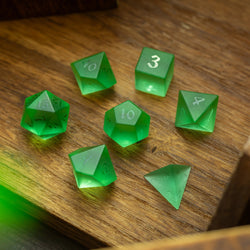 Green Raised Zircon Glass Hand Carved DND Dice Set (ONLINE ORDER ONLY)