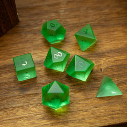 Green Raised Zircon Glass Hand Carved DND Dice Set (ONLINE ORDER ONLY)