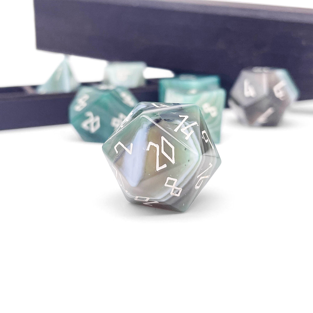 Green Striped Agate - 7 Piece RPG Set Gemstone Dice (Online Only)