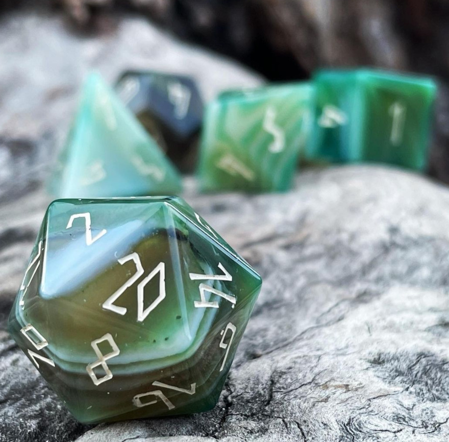 Green Striped Agate - 7 Piece RPG Set Gemstone Dice (Online Only)