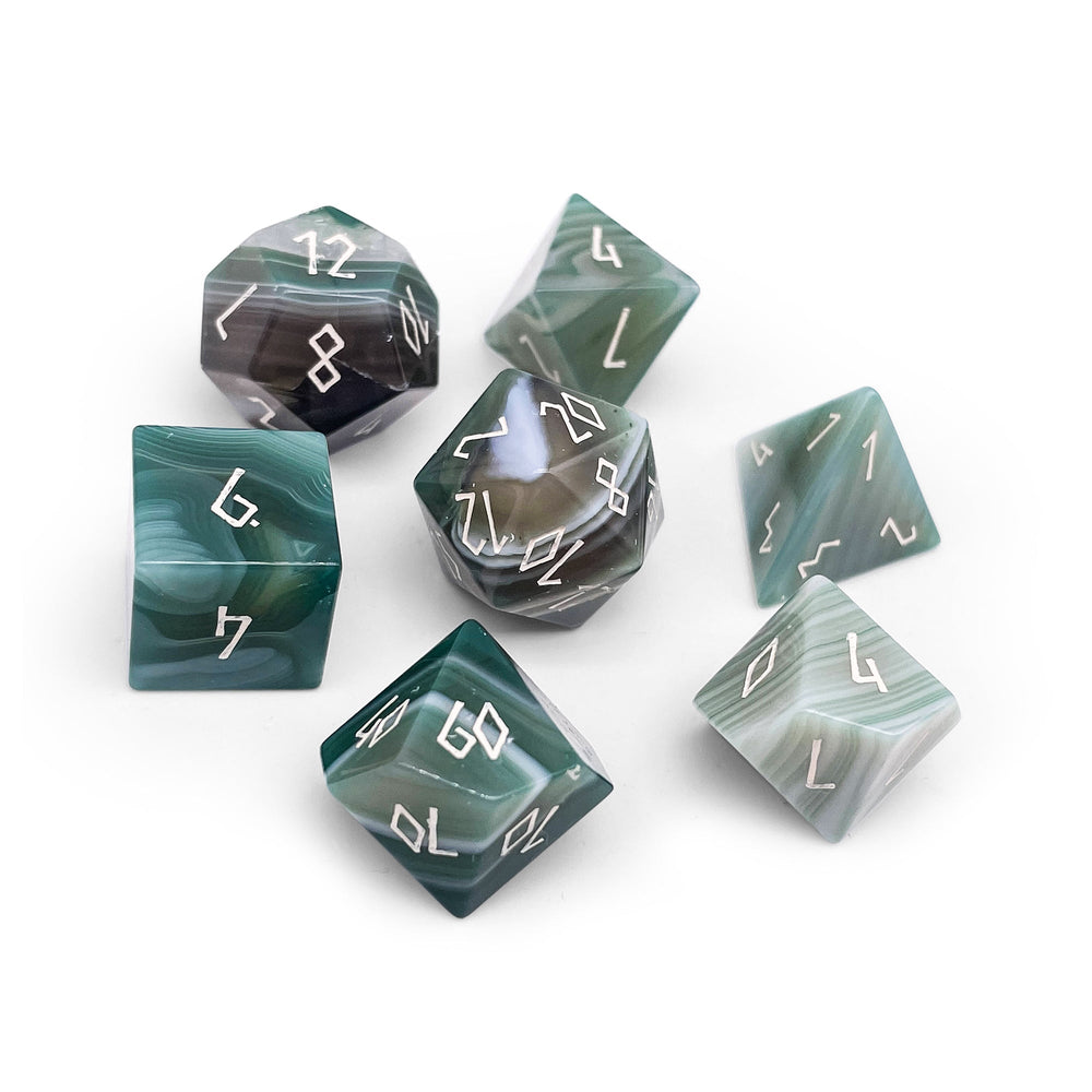 Green Striped Agate - 7 Piece RPG Set Gemstone Dice (Online Only)