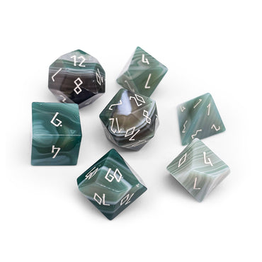 Green Striped Agate - 7 Piece RPG Set Gemstone Dice (Online Only)