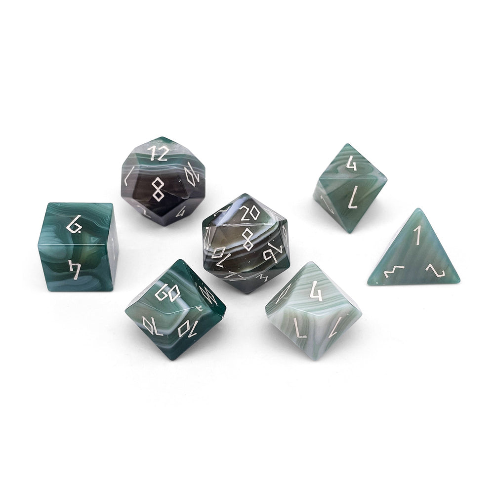 Green Striped Agate - 7 Piece RPG Set Gemstone Dice