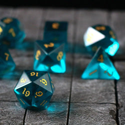 Green Zircon Glass Hand Carved DND Dice Set (ONLINE ORDER ONLY)