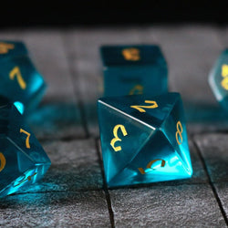 Green Zircon Glass Hand Carved DND Dice Set (ONLINE ORDER ONLY)