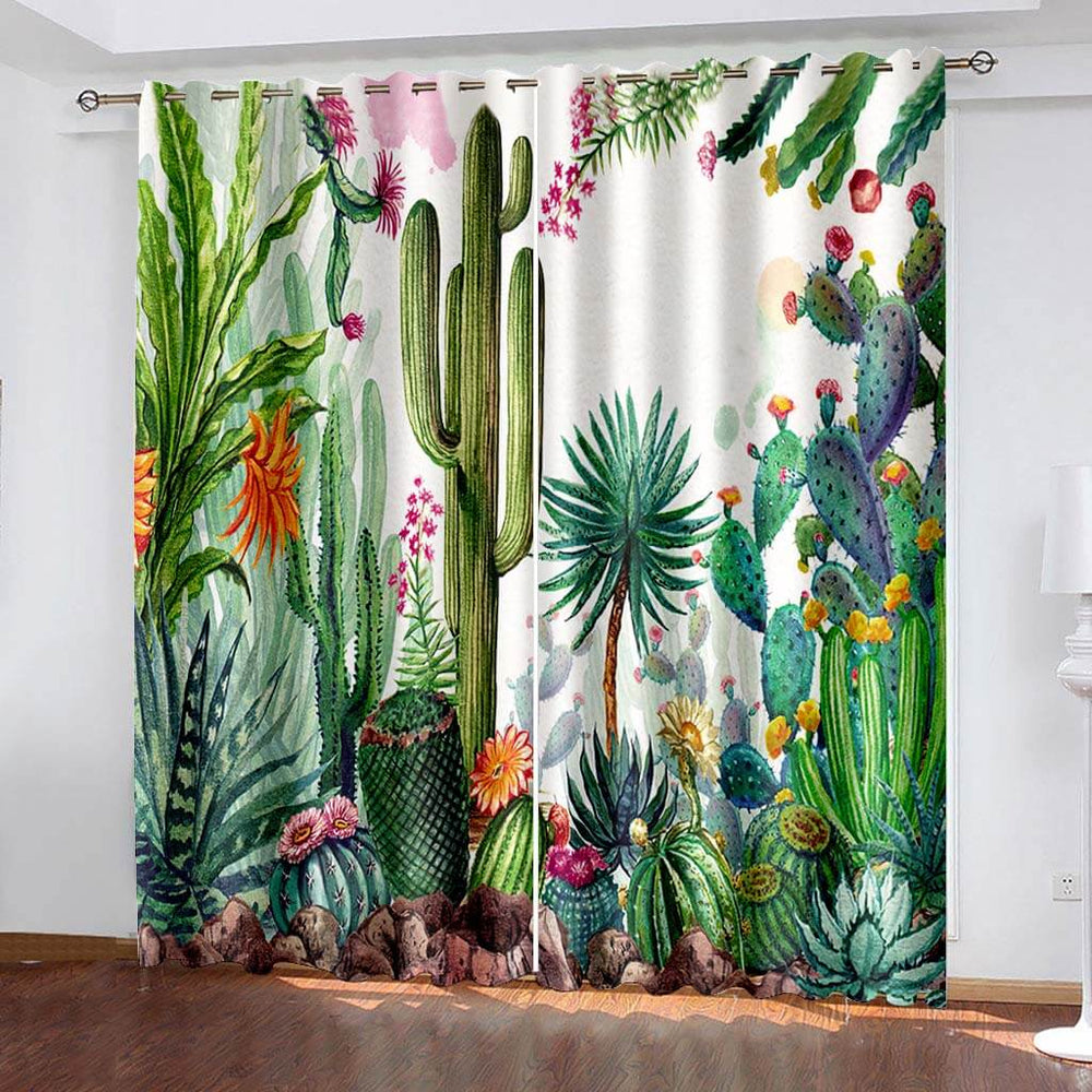 Green Plants Curtains Blackout Window Treatments Drapes for Room Decoration (Online Order Only)