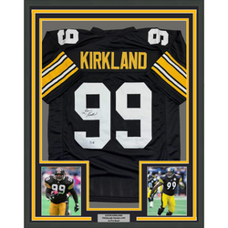 Framed Autographed/Signed Levon Kirkland 35x39 Pittsburgh Black Football Jersey Beckett BAS COA (ONLINE ORDER ONLY)