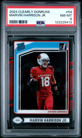 Graded 2024 Panini Clearly Donruss Marvin Harrison Jr #54 Rookie RC Football Card PSA 8 Near Mint (ONLINE ORDER ONLY)
