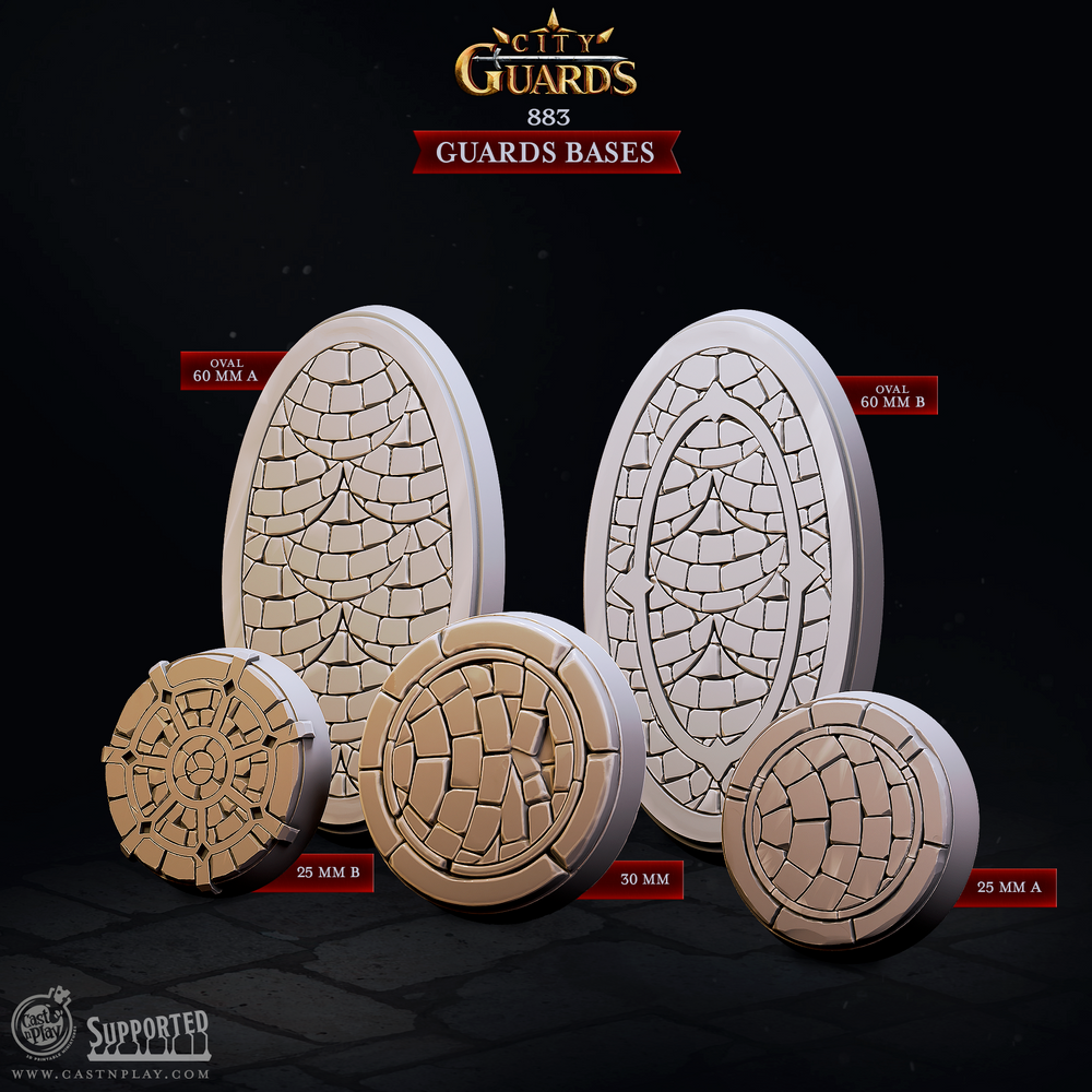 3D Printed Cast n Play Guards Bases City Guards Set 28mm 32mm D&D (Online Only)