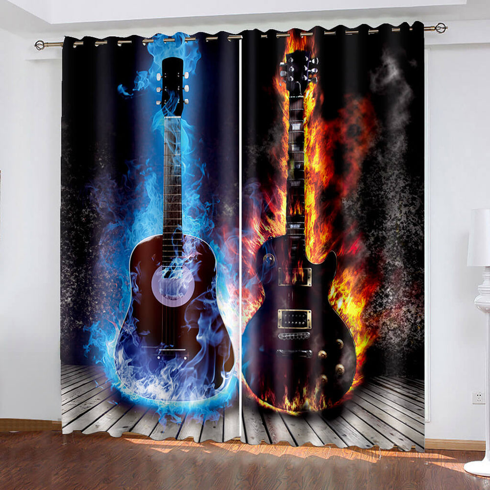 Guitar Curtains Blackout Window Treatments Drapes for Room Decoration (Online Order Only)
