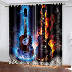 Guitar Curtains Blackout Window Treatments Drapes for Room Decoration (Online Order Only)