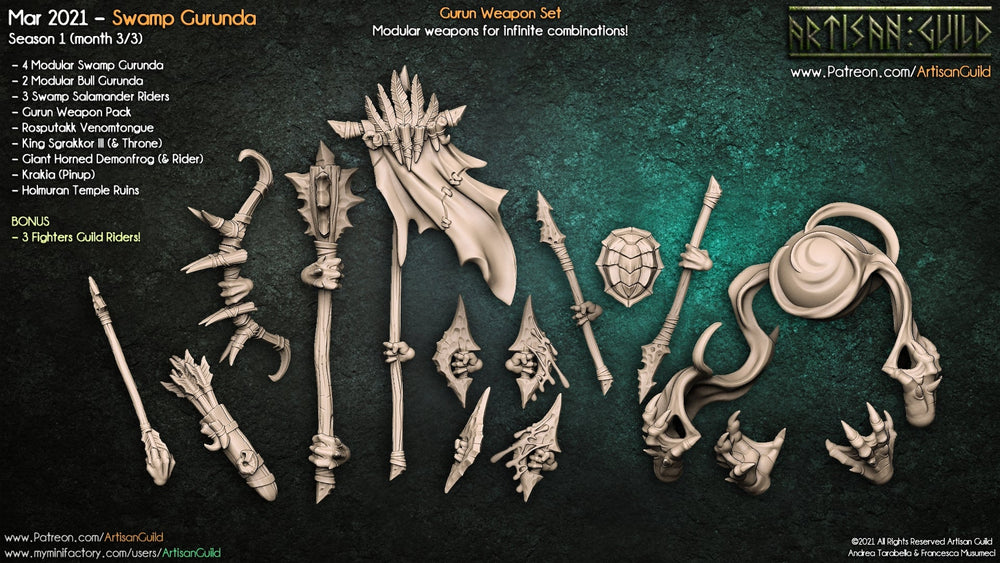 3D Printed Artisan Guild Swamp Gurunda Weapons Swamp Gurunda 28mm 32mm (Online Only)