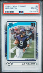 Graded 2024 Panini Clearly Donruss JJ McCarthy #61 Rookie RC Football Card PSA 10 Gem Mint (ONLINE ORDER ONLY)