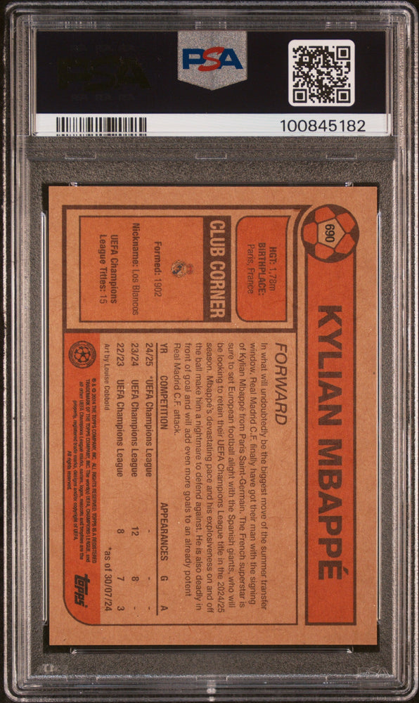 Graded 2024 Topps Living UCL Kylian Mbappe #690 Soccer Card PSA 10 Gem Mint (ONLINE ORDER ONLY)