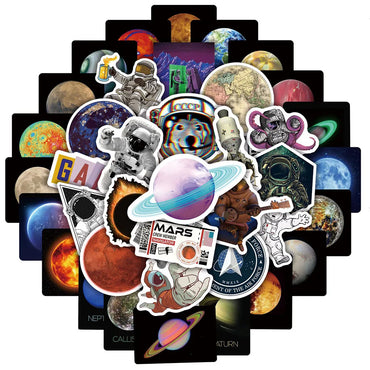 10/30/50/100PCS Outer Space Astronaut Waterproof Stickers Graffiti Decals Laptop Phone Luggage Skateboard Sticker for Kids Toy (ONLINE ORDER ONLY)