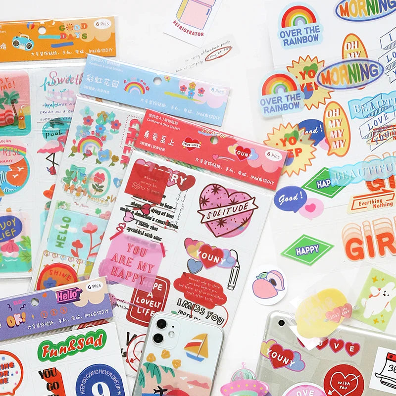 6 Sheets Enjoy Happy Time Series Stickers Scrapbooking Decorative Sticker Korean DIY Diary Album Stick Label Kawaii Stationery (ONLINE ORDER ONLY)