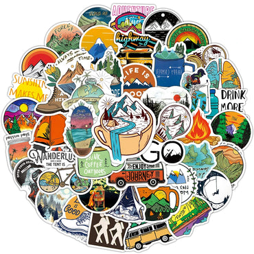 10/50/100PCS Camping Landscape Stickers Outdoor Adventure Climbing Travel Waterproof Sticker to DIY Suitcase Laptop Bicycle Toys (ONLINE ORDER ONLY)