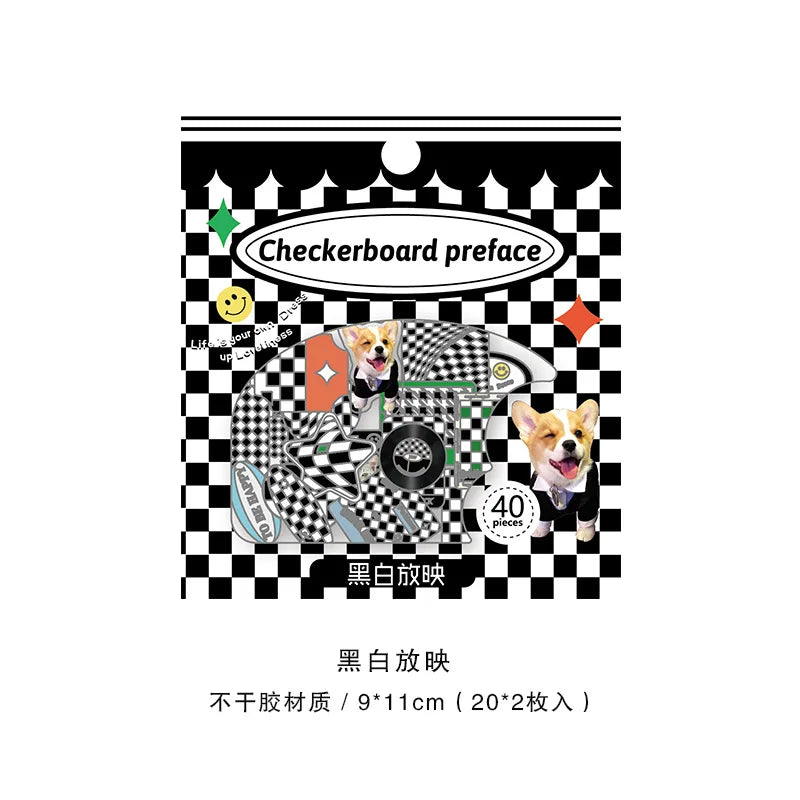 40Pcs Retro Grid Animals Decorative Stickers Scrapbooking Stick Label Diary Album Stickers Kawaii Stationery Cell Phone Stickers (ONLINE ORDER ONLY)