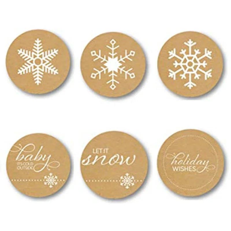 100-500PCS Christmas Snowflake Sticker DIY Baking Sticker Round Adhesive Scrapbooking Christmas stickers (ONLINE ORDER ONLY)